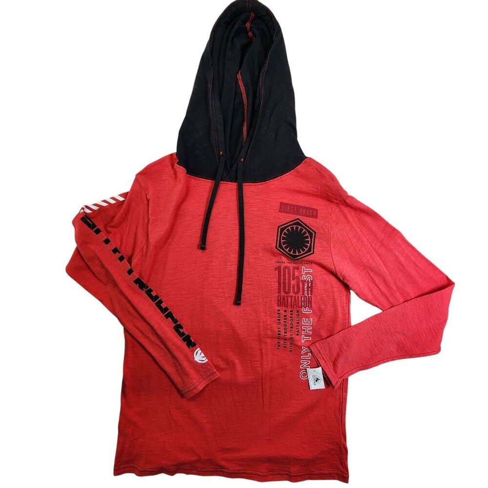 Star Wars First Order Red & Black Hooded Long Sleeve Shirt, Men's Medium NWT